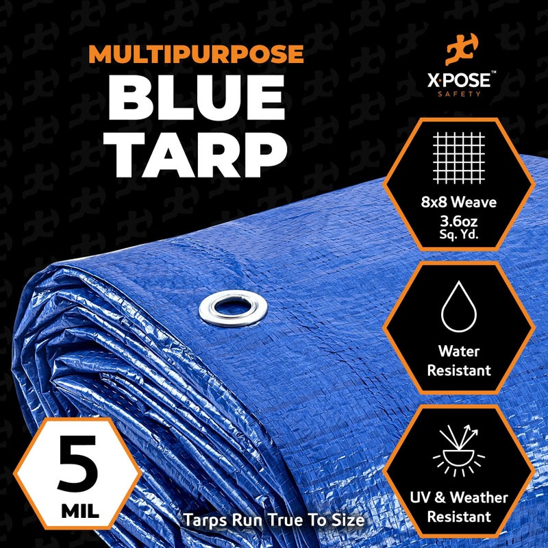 xpose safety Better Blue Poly Tarp 12' x 18' - Multipurpose Protective Cover - Lightweight, Durable, Waterproof, Weather Proof - 5 Mil Thick Polyethylene - by Xpose Safety - Image 2